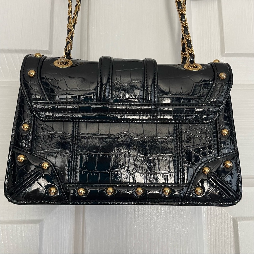 METROCITY Croc Embossed Studded Shoulder Crossbody Bag Black - Picture 7 of 14